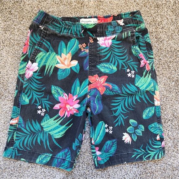 Boys Abercrombie Kids 15/16 black and Hawaiian floral Bermuda shorts. - Picture 1 of 7